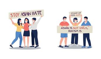 Demonstration against anti asian violence flat color vector faceless characters