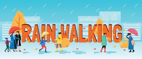 Rain walking word concepts flat color vector banner