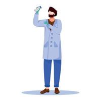 Scientist in lab coat with protection glasses flat vector illustration