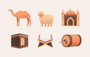 Eid Adha Mubarak Islamic Icon Set vector