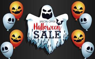 halloween sale seasonal poster with ghost and balloons helium vector