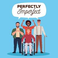 perfectly imperfect people group characters with lettering in speech bubble vector