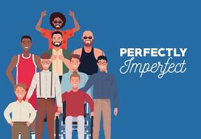 perfectly imperfect people group characters in blue background vector