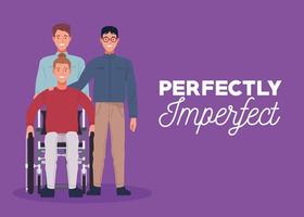 tres personas perfectamente imperfectas en fondo morado vector