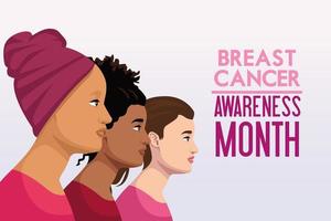 breast cancer awareness month campaign poster with interracial women vector