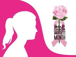 breast cancer awareness month campaign poster with ribbon pink and woman profile silhouette vector
