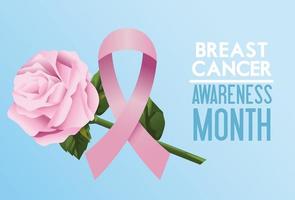 breast cancer awareness month campaign poster with ribbon pink and rose vector