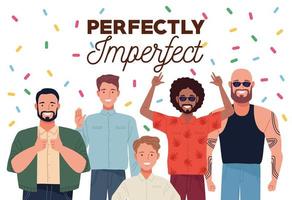 perfectly imperfect people group characters with confetti vector