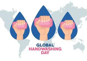 campaña del día mundial del lavado de manos con manos levantando barras de jabón en el planeta tierra vector