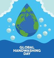 campaña mundial del día del lavado de manos con el planeta tierra en caída vector