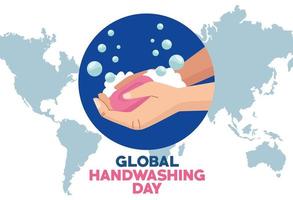 global handwashing day campaign with hands and soap bar in earth planet vector