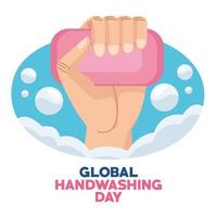 global handwashing day campaign with hand and soap bar vector