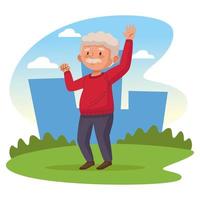 old man in the park active senior character vector