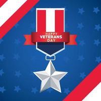 happy veterans day lettering with usa flag medal vector