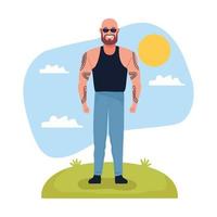 bald man and bearded character vector