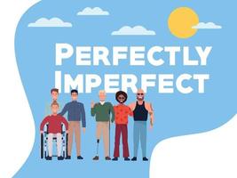 perfectly imperfect people group characters with sky background vector