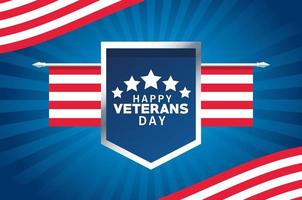 Feliz día de los veteranos letras con bandera de Estados Unidos en escudo vector