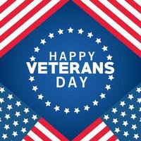 happy veterans day lettering with stars around and usa flag frame vector