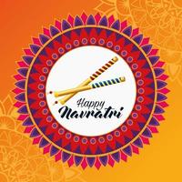 happy navratri celebration card with sticks and mandala vector