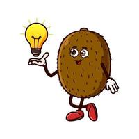 Cute Kiwi Fruit character with light bulb Idea on hand vector