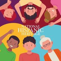 national hispanic heritage celebration with lettering and people characters vector