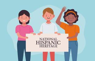 national hispanic heritage celebration with people lifting banner vector