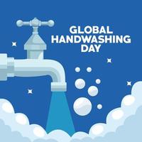 global handwashing day campaign with water faucet and foam vector