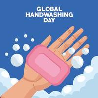 global handwashing day campaign with hand and soap bar vector