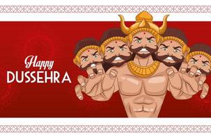 happy dussehra festival poster with ten headed ravana vector
