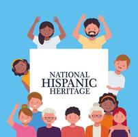 national hispanic heritage celebration with people and lettring banner vector