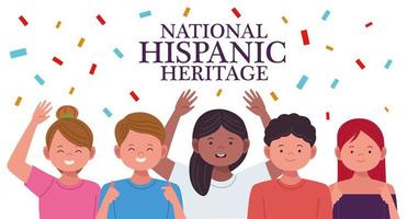 national hispanic heritage celebration with people characters and confetti vector