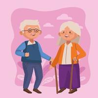 old couple walking with canes active seniors characters scene vector