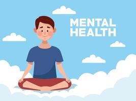 mental health day with man practicing lotus position yoga vector