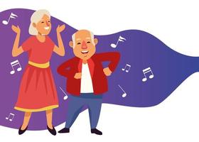 old couple dancing with music notes active seniors characters vector