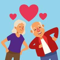old lovers couple dancing with hearts active seniors characters vector