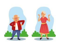 pareja de ancianos bailando en el campo personajes de personas mayores activas vector