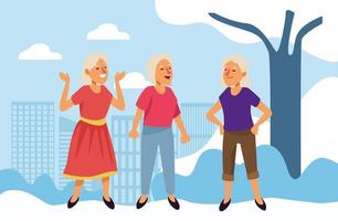 old women in the landscape active seniors characters vector