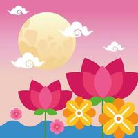 mid autumn festival celebration with fullmoon in garden vector