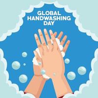 global handwashing day campaign with hands and foam vector