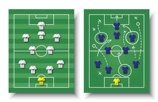 Soccer cup formation and tactic  Set of top view football field and players with jersey on white isolated background  Vector for international world championship tournament 2018 concept