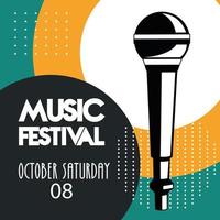 music festival poster with microphone audio device in green background vector