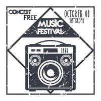 music festival poster with speaker monochrome label vector