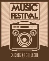 cartel del festival de música con altavoz estilo vintage vector