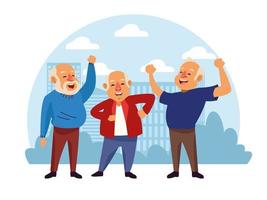 old men in the landscape active seniors characters vector