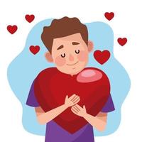 world heart day with man hugging heart vector