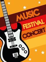 music festival poster with electric guitar instrument and lettering vector