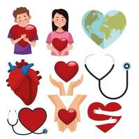 world heart day bundle of set icons vector