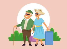 old couple with suitcases in the camp active seniors characters vector