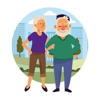 pareja de ancianos en la ciudad personajes de personas mayores activas vector