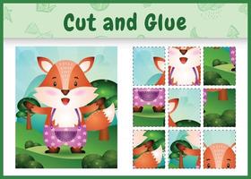 Children board game cut and glue with a cute fox using pants vector